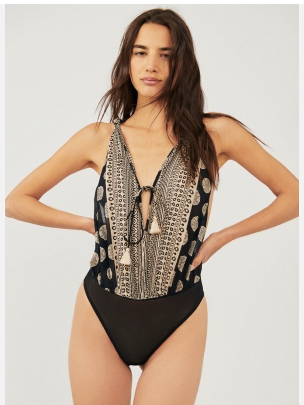 Black & Cream Printed One-Piece top